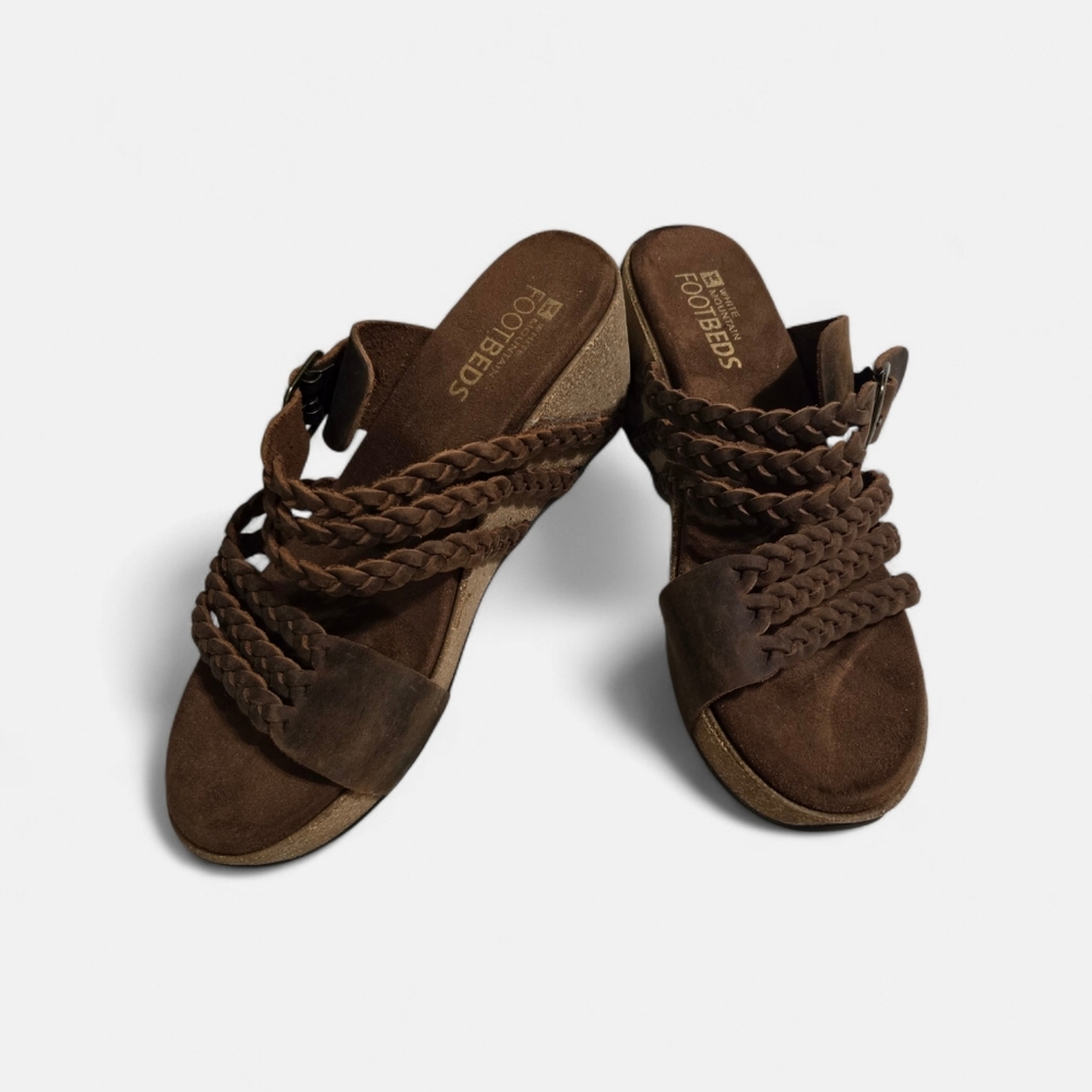 White Mountain Brown Braided Suede Wedge Sandals Size 7 EUC